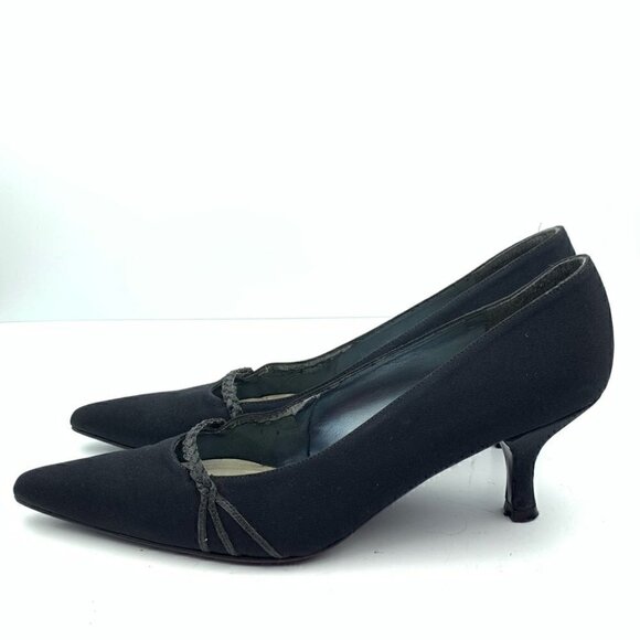 Stuart Weitzman heels sz 8 black silk pointy toe - Picture 4 of 11